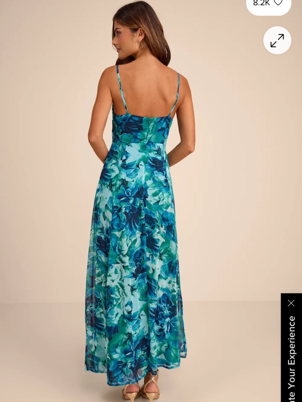 Lulu's Teal and Blue Floral Maxi Dress with Side Slit - Picture 3 of 5